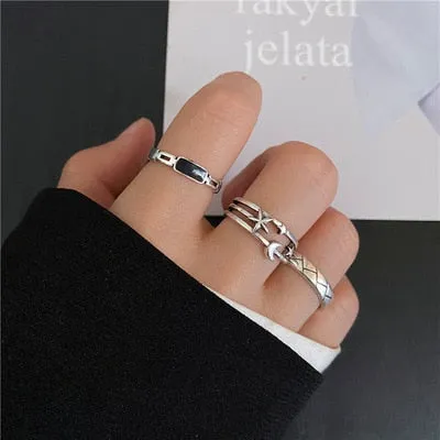 7Pcs Simple Trendy Punk Gothic Hip Hop Knuckles Rings Set