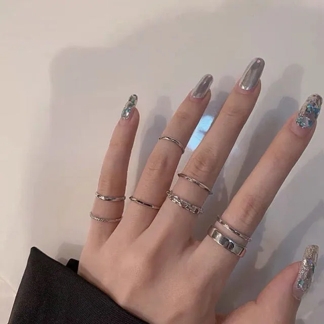 7Pcs Simple Trendy Punk Gothic Hip Hop Knuckles Rings Set