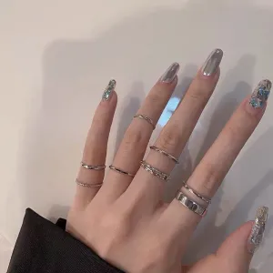 7Pcs Simple Trendy Punk Gothic Hip Hop Knuckles Rings Set