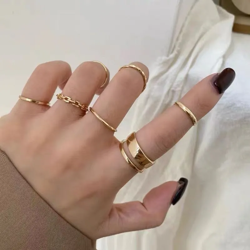 7Pcs Simple Trendy Punk Gothic Hip Hop Knuckles Rings Set