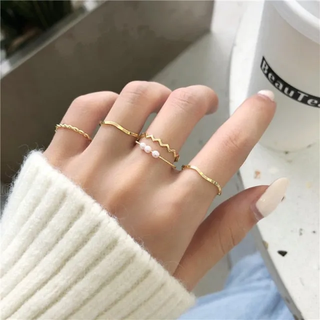 7Pcs Simple Trendy Punk Gothic Hip Hop Knuckles Rings Set