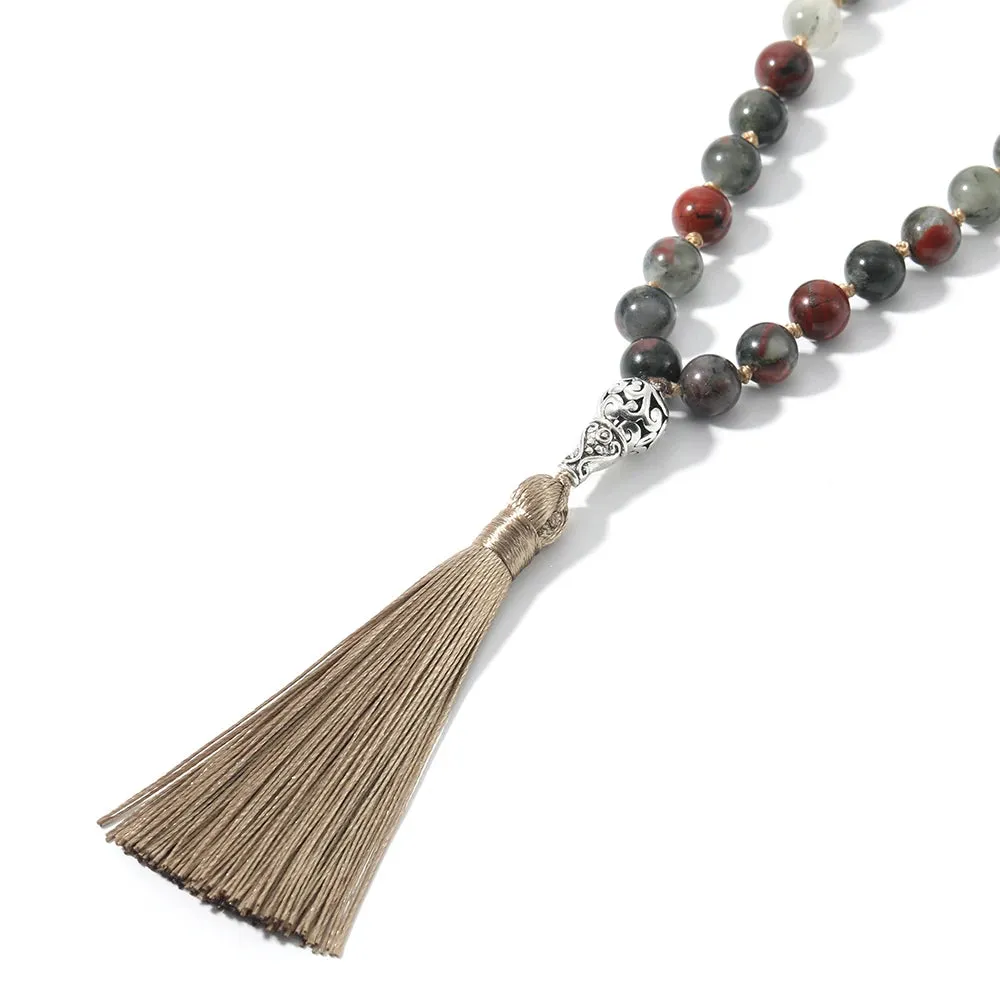 8mm African Blood Stone Beaded Necklace Bracelet 108 Mala Prayer Beads Meditation Yoga Japamala Set