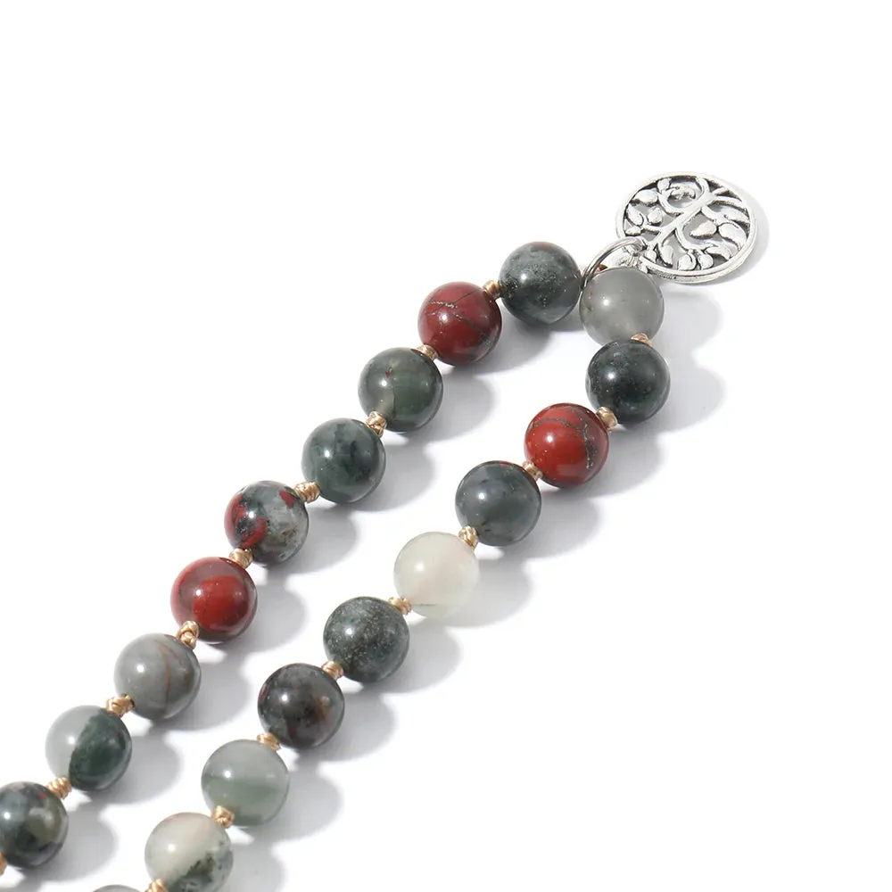 8mm African Blood Stone Beaded Necklace Bracelet 108 Mala Prayer Beads Meditation Yoga Japamala Set