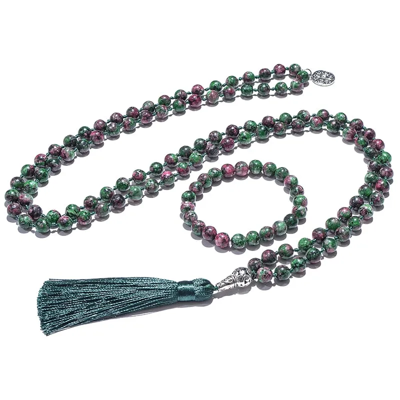 8mm African Turquoise Japamala Necklace Set 108 Beaded Meditation Yoga Jewelry