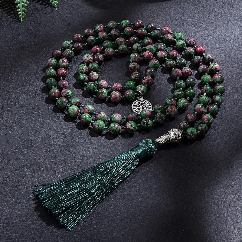 8mm African Turquoise Japamala Necklace Set 108 Beaded Meditation Yoga Jewelry