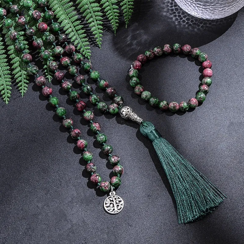 8mm African Turquoise Japamala Necklace Set 108 Beaded Meditation Yoga Jewelry