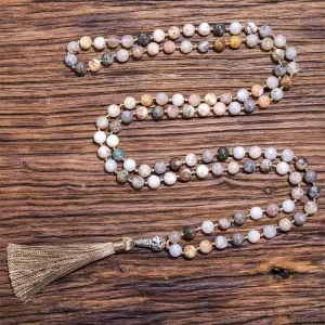 8mm Bamboo Leaf Agate Beaded Knotted Necklace Meditation Yoga Blessing Jewelry 108 Japamala Rosary