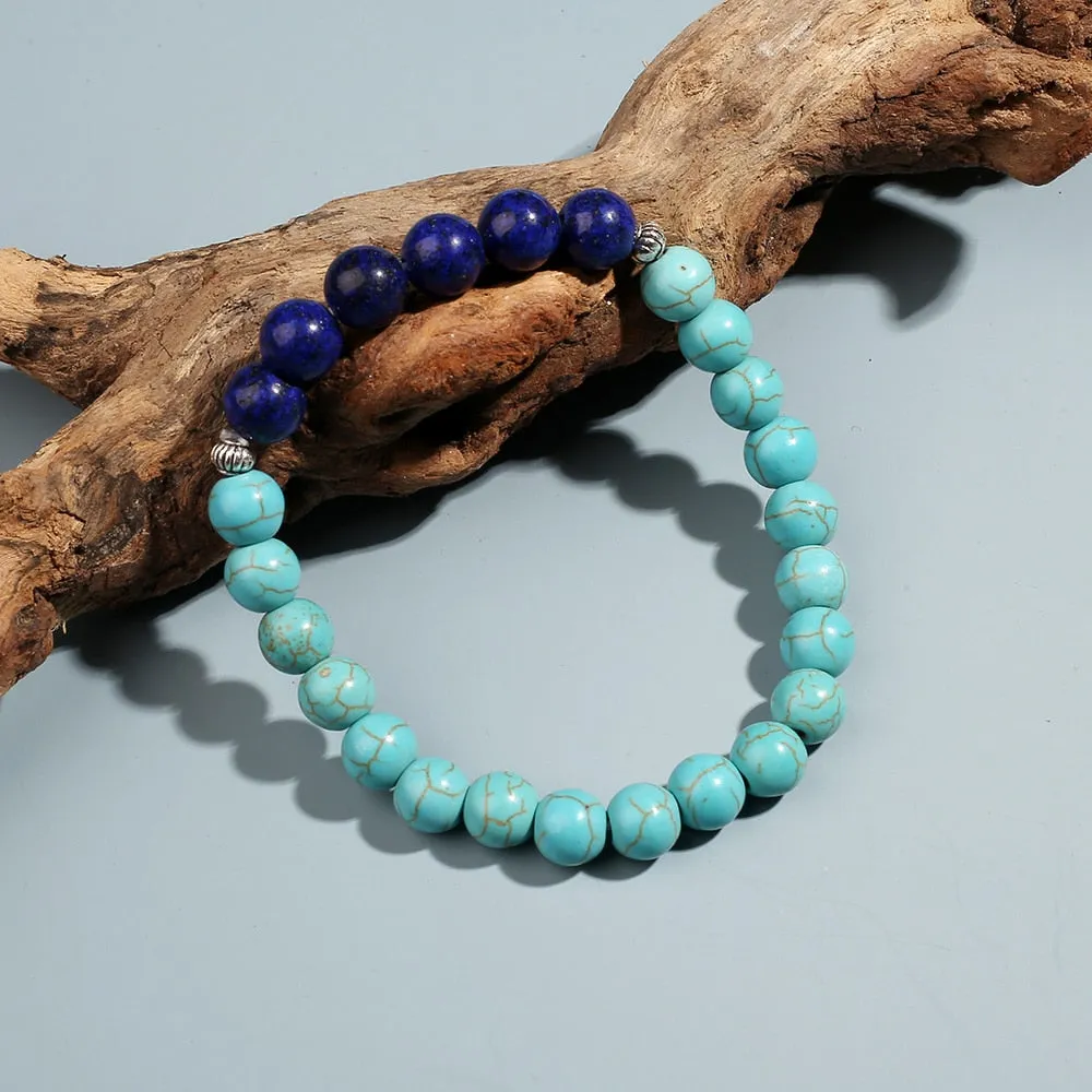 8mm Blue Turquoise Lapis Beaded Necklace Bracelet Set