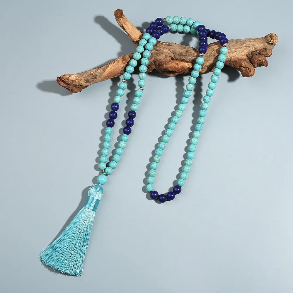 8mm Blue Turquoise Lapis Beaded Necklace Bracelet Set