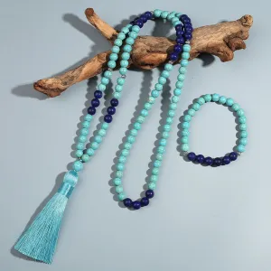 8mm Blue Turquoise Lapis Beaded Necklace Bracelet Set