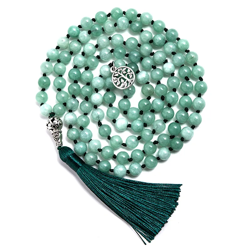 8mm Burmese Jade Knotted Beaded Mala Necklace Meditation Yoga Blessing Lucky Tibetan Jewelry