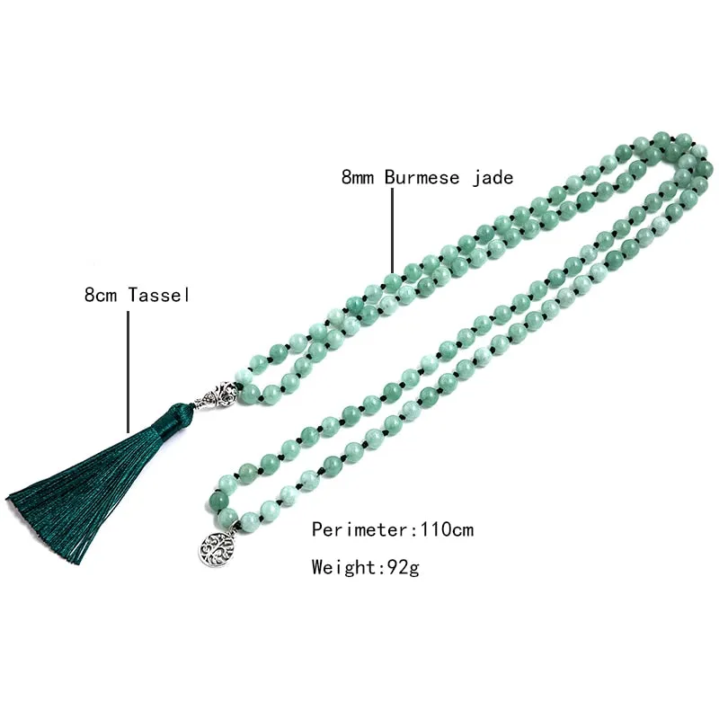 8mm Burmese Jade Knotted Beaded Mala Necklace Meditation Yoga Blessing Lucky Tibetan Jewelry