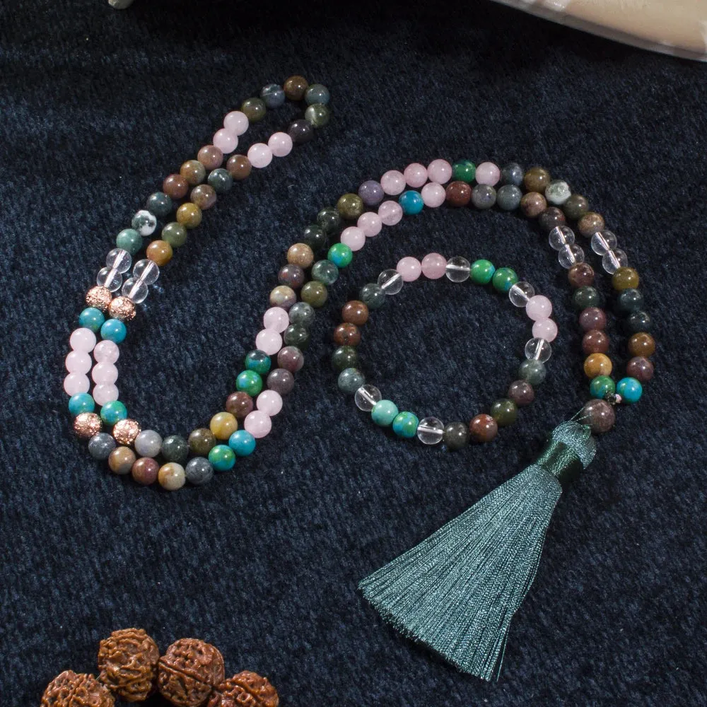 8mm Indian Agate 108 Mala Beaded Necklace Meditation Yoga Prayer Jewelry Set