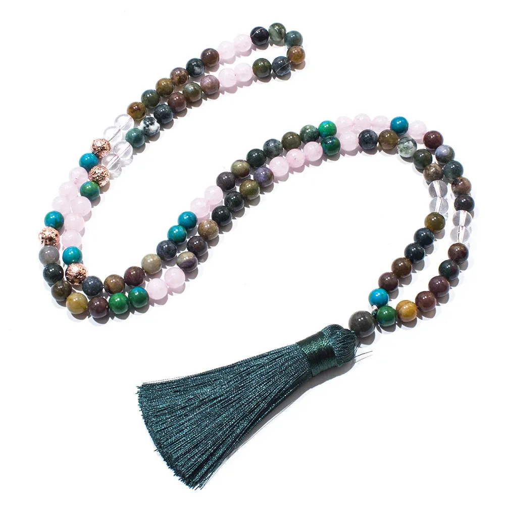 8mm Indian Agate 108 Mala Beaded Necklace Meditation Yoga Prayer Jewelry Set