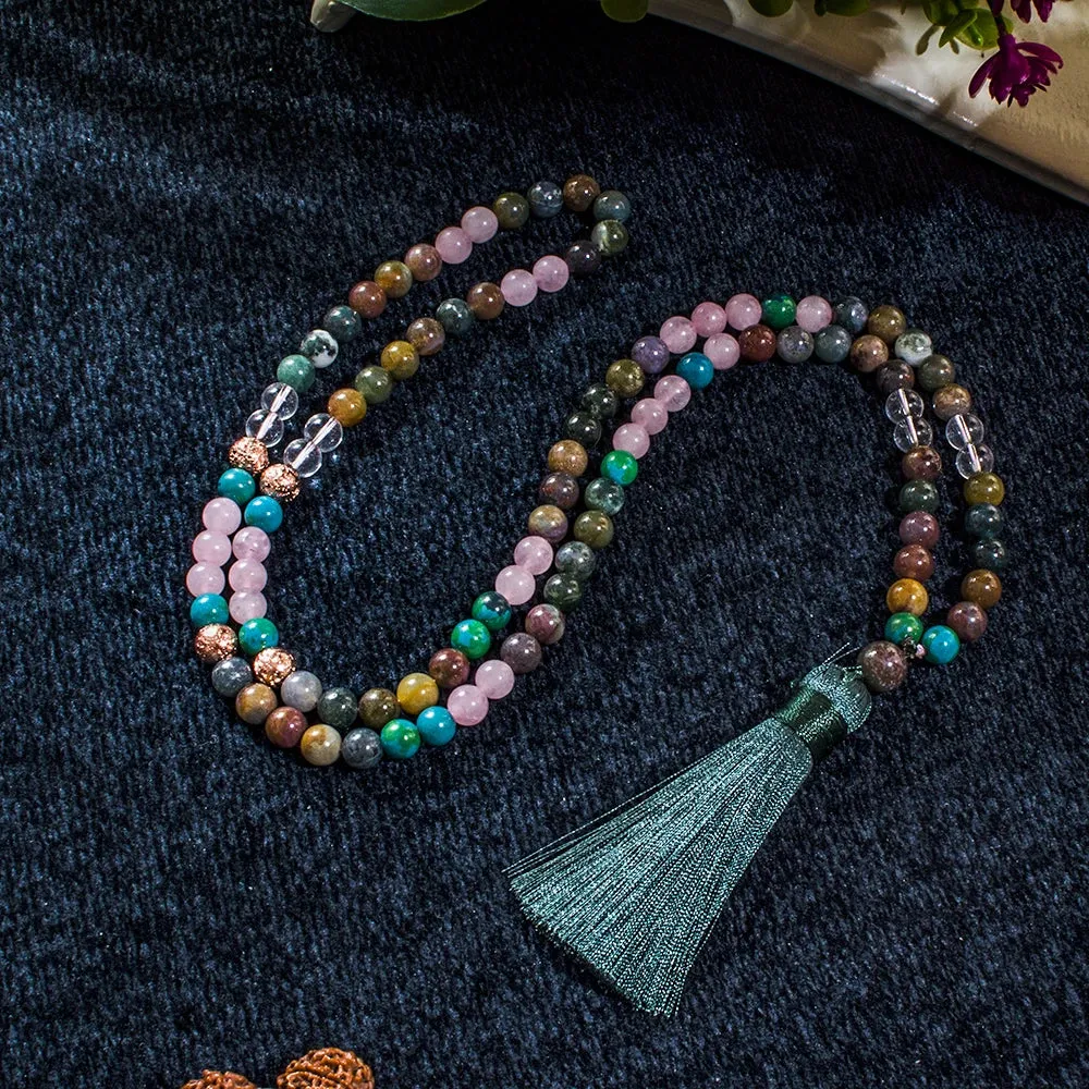 8mm Indian Agate 108 Mala Beaded Necklace Meditation Yoga Prayer Jewelry Set