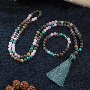 8mm Indian Agate 108 Mala Beaded Necklace Meditation Yoga Prayer Jewelry Set