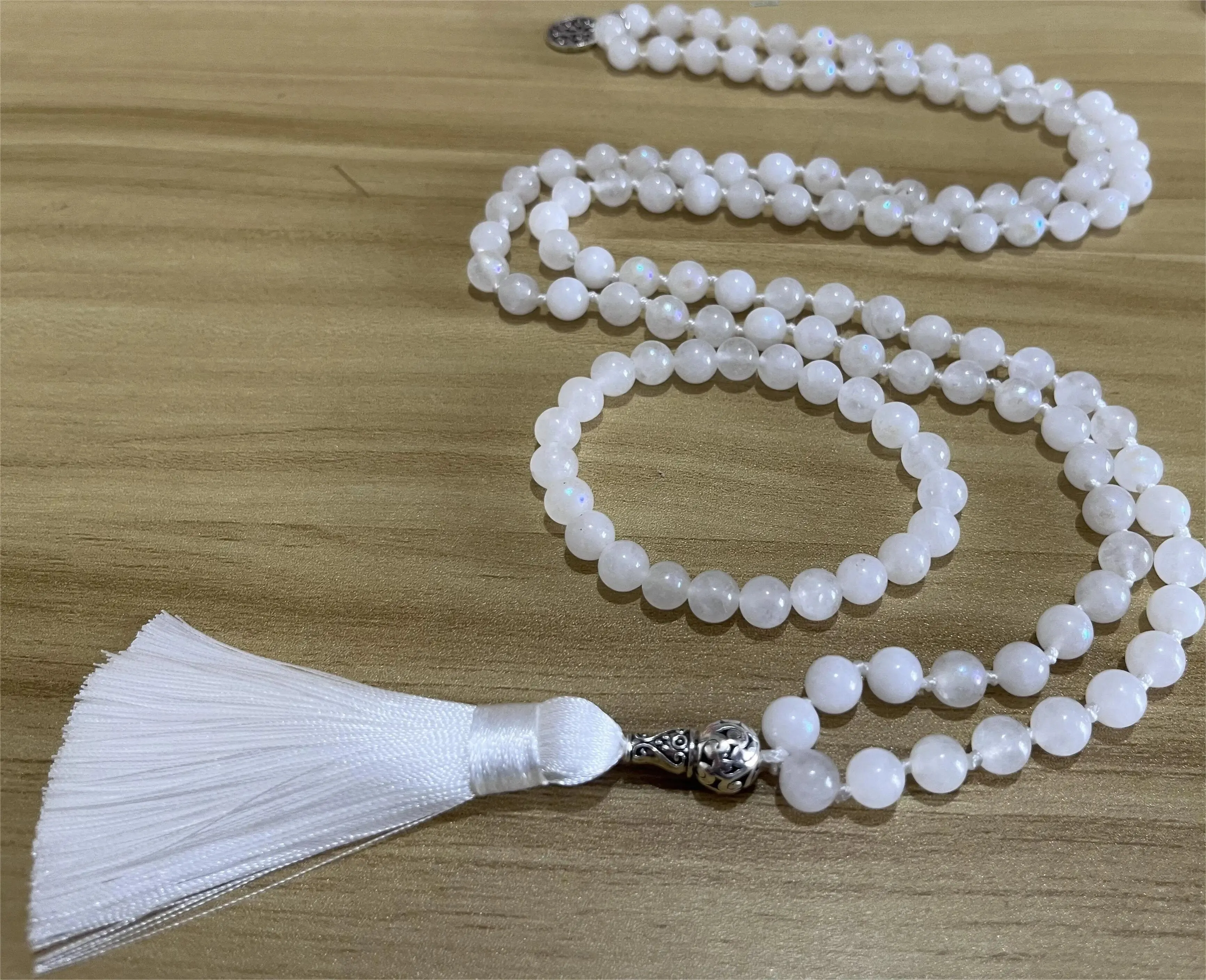 8mm Moon Stone Beaded Knot 108 Mala Necklace Bracelet Set