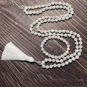8mm Moon Stone Beaded Knot 108 Mala Necklace Bracelet Set