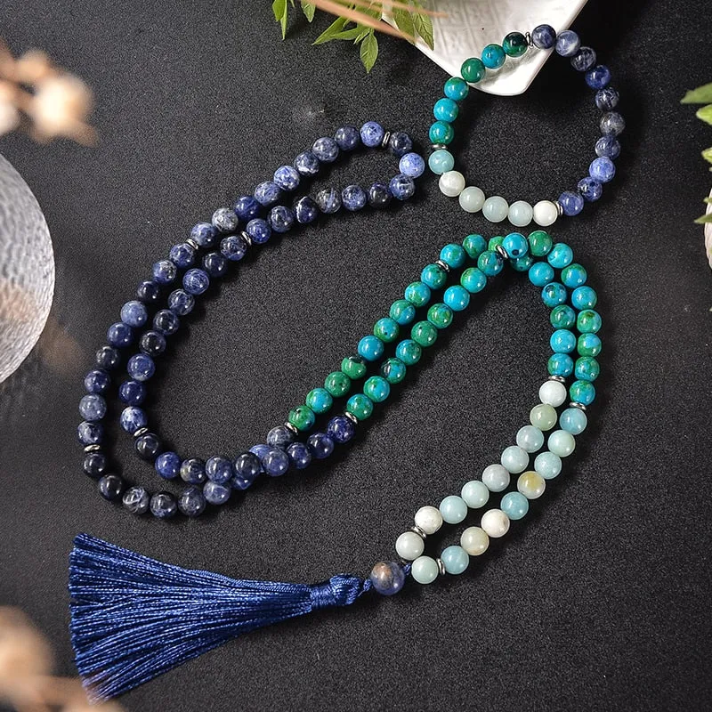 8mm Natural Blue Sodalite Phoenix Lapis Lazuli Amazonite Beaded Necklace