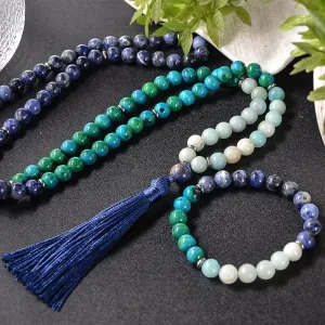 8mm Natural Blue Sodalite Phoenix Lapis Lazuli Amazonite Beaded Necklace