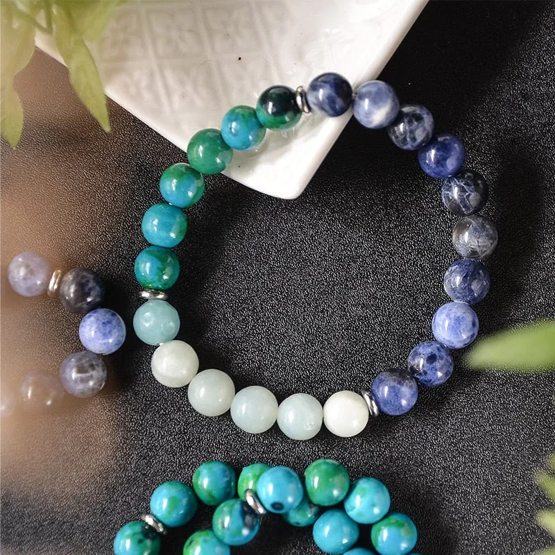 8mm Natural Blue Sodalite Phoenix Lapis Lazuli Amazonite Beaded Necklace