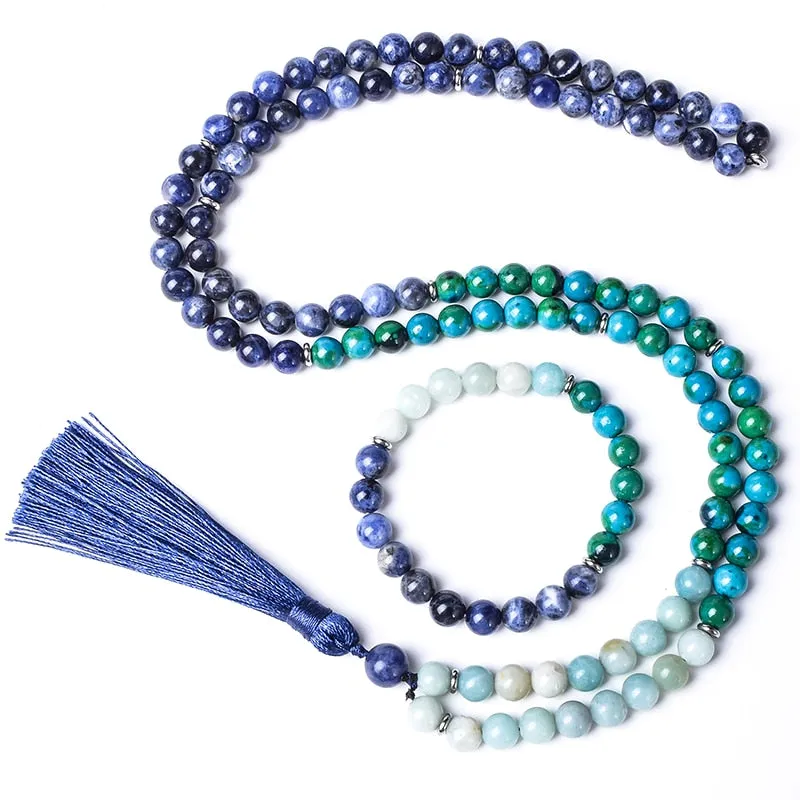 8mm Natural Blue Sodalite Phoenix Lapis Lazuli Amazonite Beaded Necklace