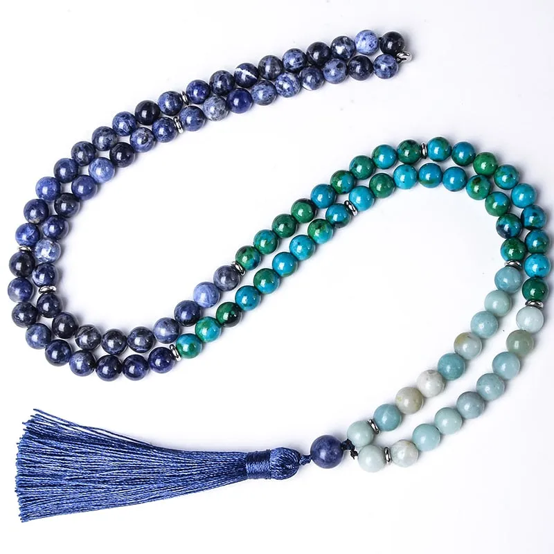 8mm Natural Blue Sodalite Phoenix Lapis Lazuli Amazonite Beaded Necklace