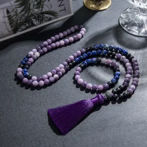 8mm Natural Lapis Lazuli Purple Mica Lepidolite Necklace 108 Mala Beads Necklace