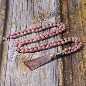 8mm Natural Rhodochrosite Beads Knotted 108 Mala Necklace Meditation Yoga Prayer