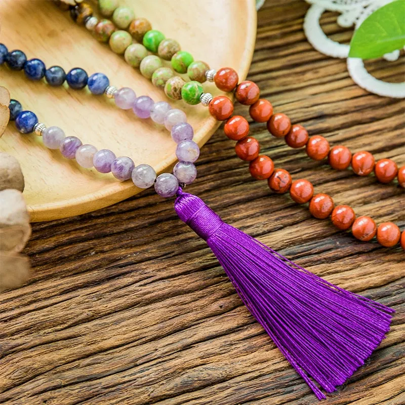 8mm Natural Stone 7 Chakra Necklace Meditation Yoga Peace Spirit Jewelry