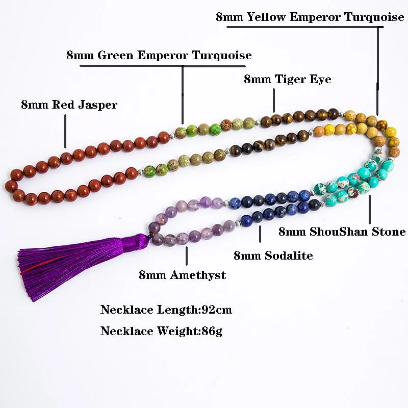 8mm Natural Stone 7 Chakra Necklace Meditation Yoga Peace Spirit Jewelry