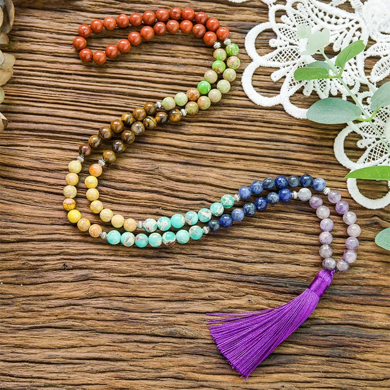 8mm Natural Stone 7 Chakra Necklace Meditation Yoga Peace Spirit Jewelry