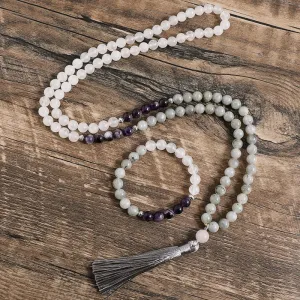 8mm Natural White Jade Labradorite Amethyst Necklace Bracelet