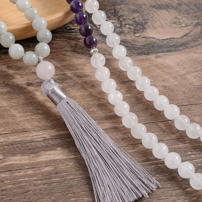 8mm Natural White Jade Labradorite Amethyst Necklace Bracelet