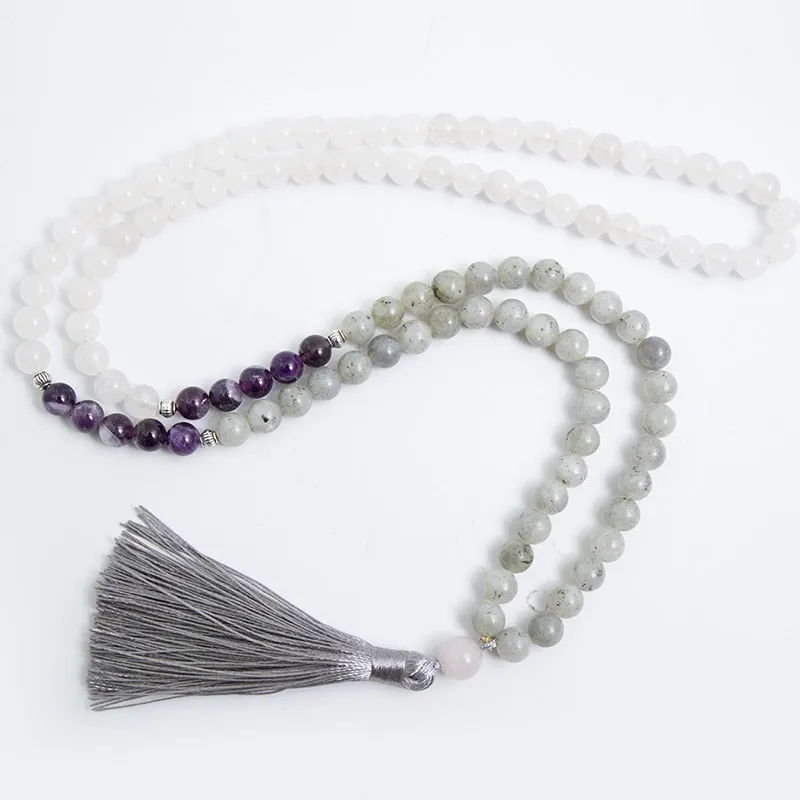 8mm Natural White Jade Labradorite Amethyst Necklace Bracelet