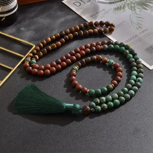 8mm Natural Yellow Tiger Eye Mahogany Obsidian African Turquoise Beaded Necklace