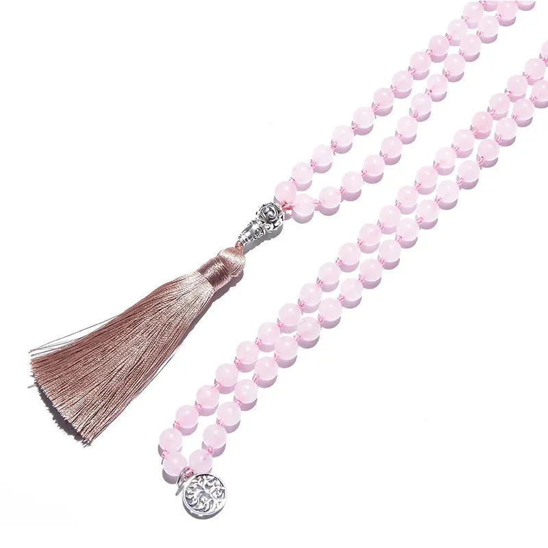 8mm Rose Quartz Necklace Bracelet Set 108 Mala Beads Jewelry Meditation