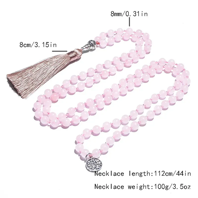 8mm Rose Quartz Necklace Bracelet Set 108 Mala Beads Jewelry Meditation