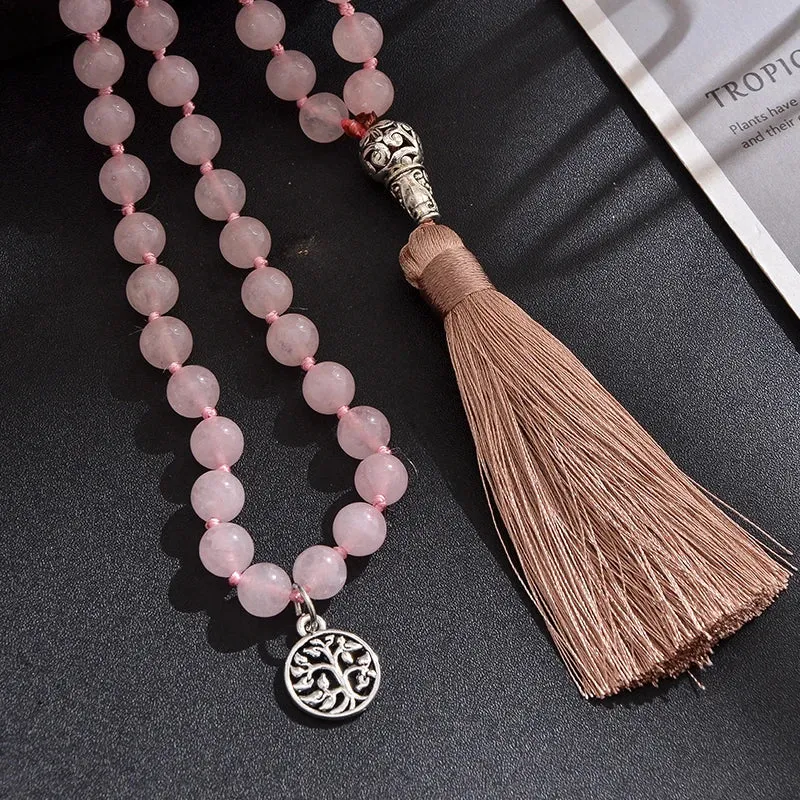 8mm Rose Quartz Necklace Bracelet Set 108 Mala Beads Jewelry Meditation
