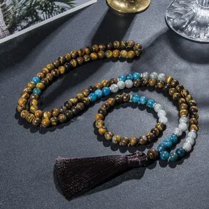 8mm Tiger Eye Apatite Labradorite Beaded Mala Necklace