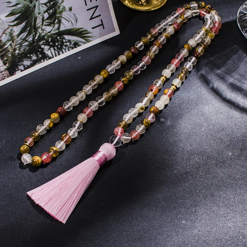 8mm Watermelon Tourmaline 108 Mala Beads Necklace