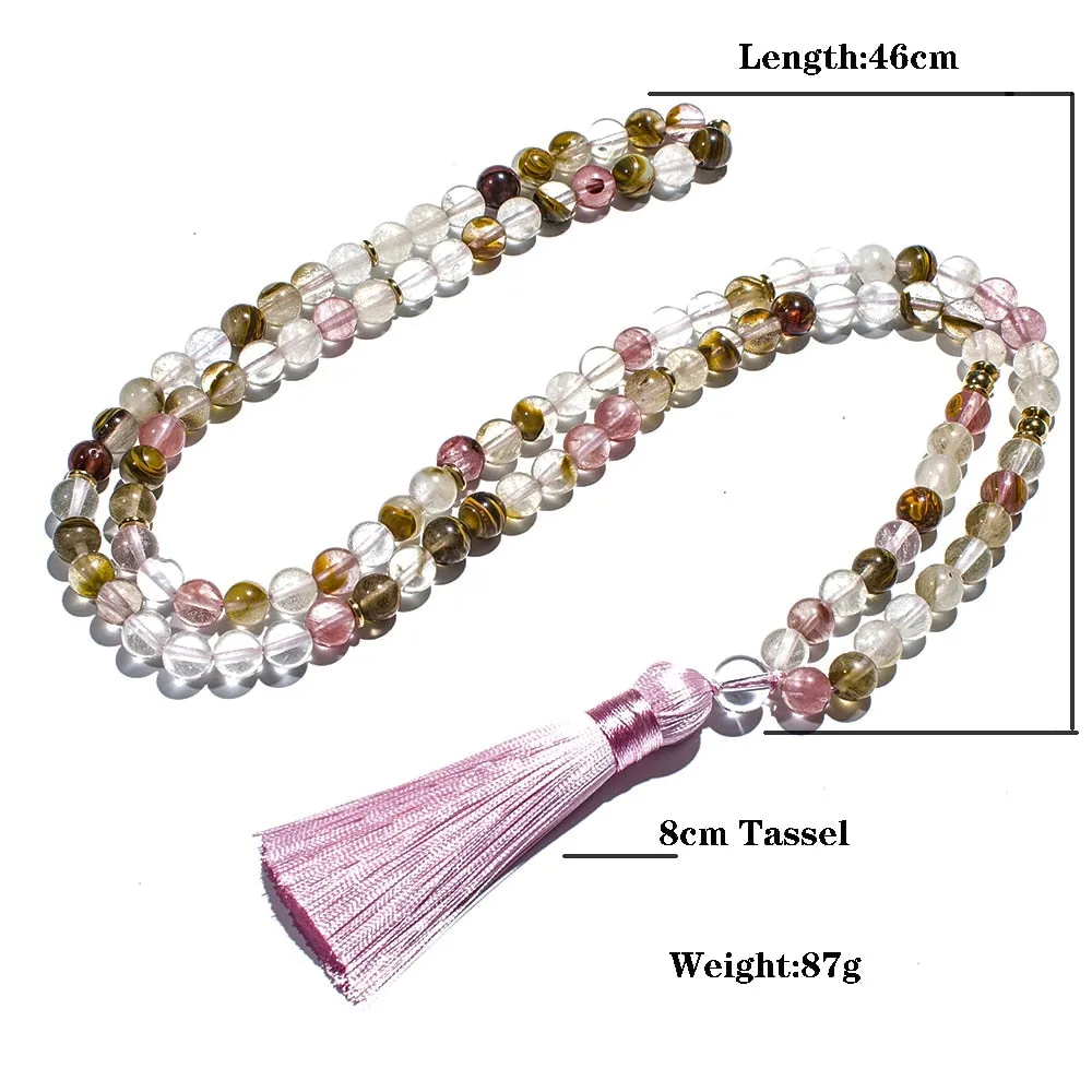 8mm Watermelon Tourmaline 108 Mala Beads Necklace