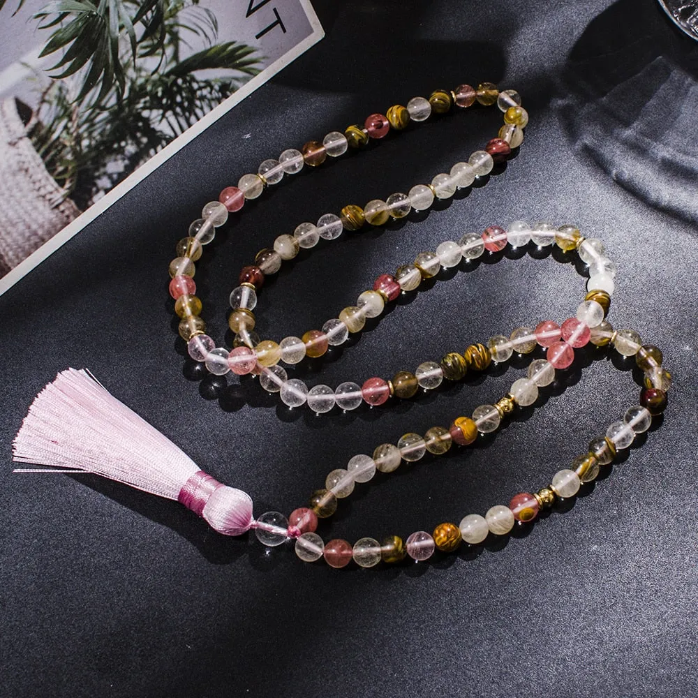 8mm Watermelon Tourmaline 108 Mala Beads Necklace