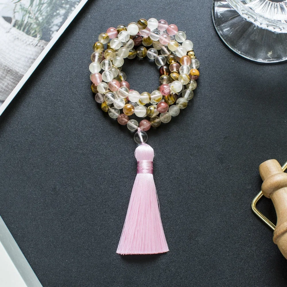 8mm Watermelon Tourmaline 108 Mala Beads Necklace