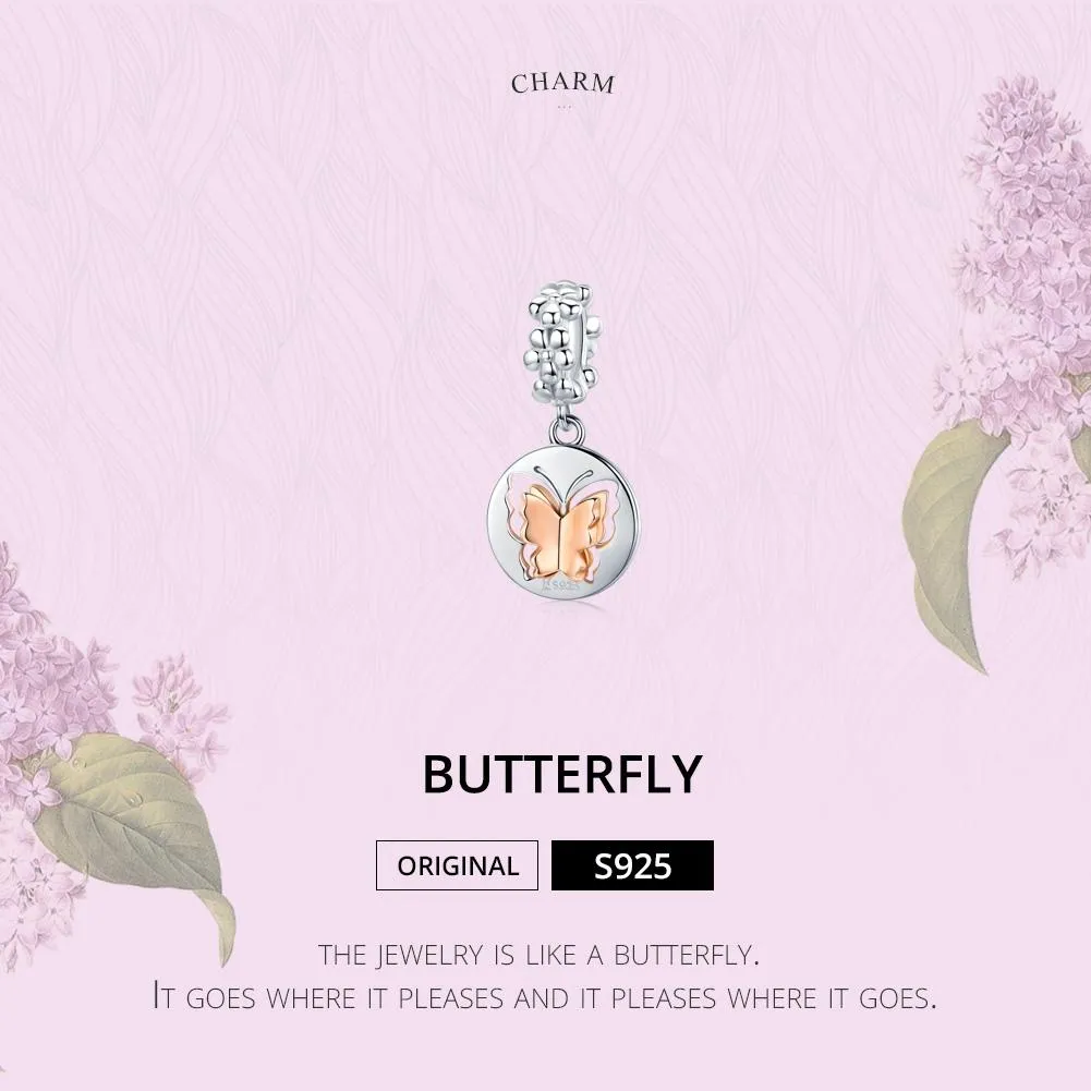 925 Sterling Silver Gold Butterfly Pendant For Diy Bracelets & Necklaces