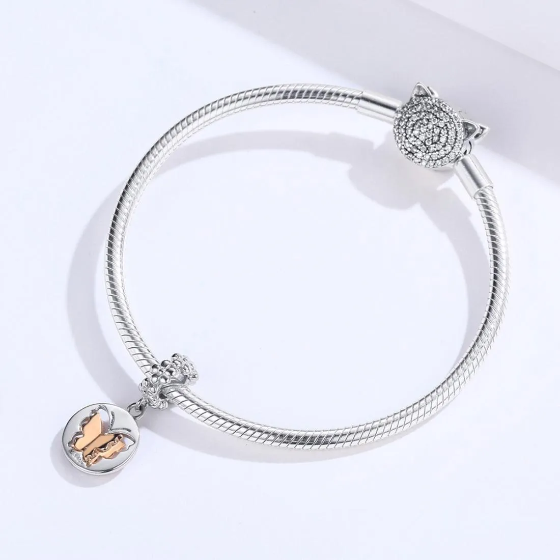 925 Sterling Silver Gold Butterfly Pendant For Diy Bracelets & Necklaces