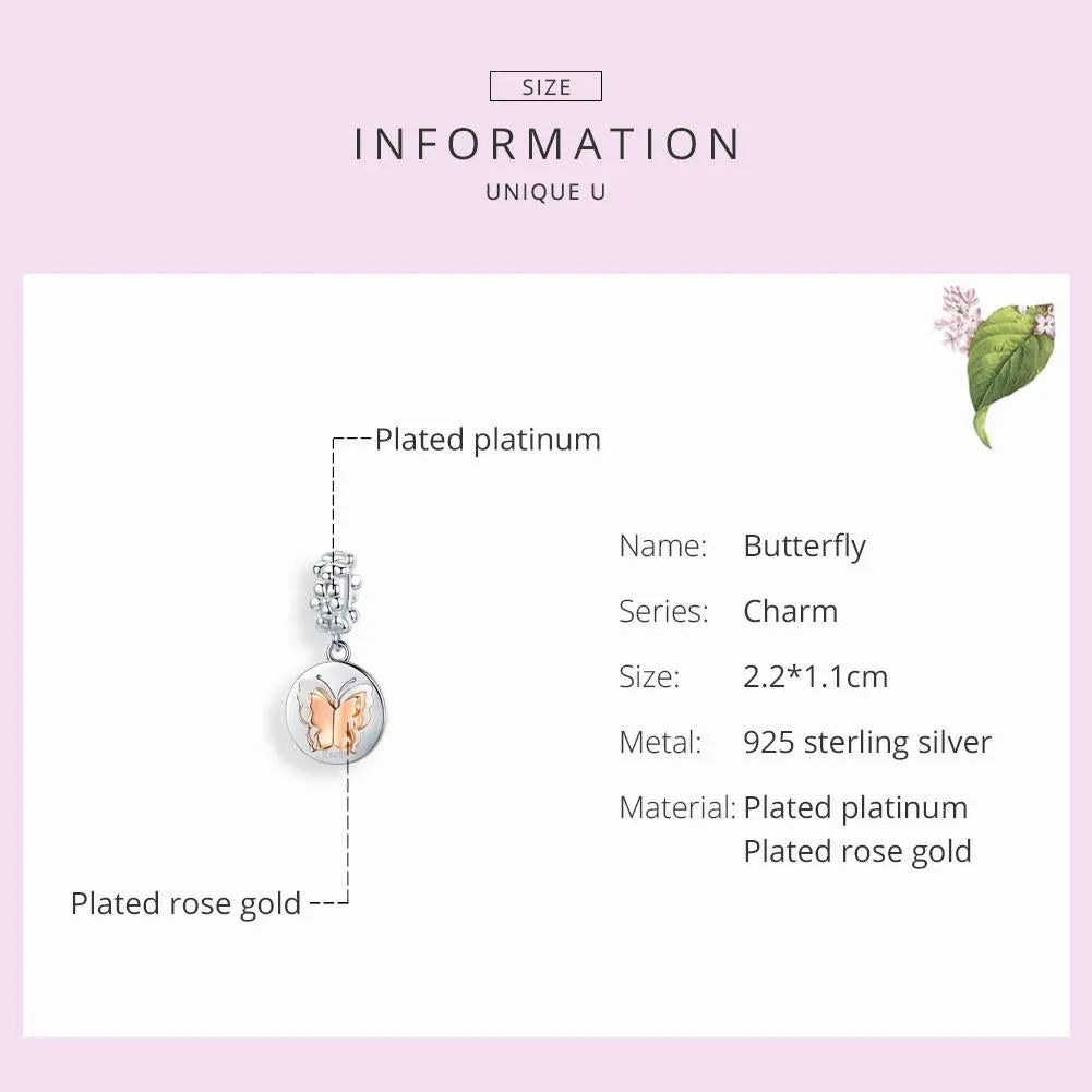 925 Sterling Silver Gold Butterfly Pendant For Diy Bracelets & Necklaces