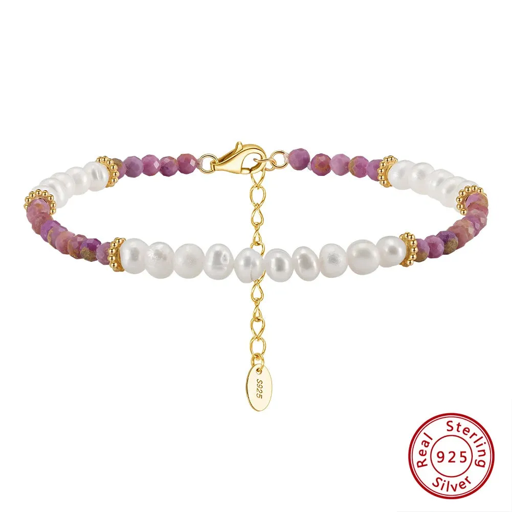 925 Sterling Silver Turquoise Bracelet with Exquisite Natural Pearl for Women