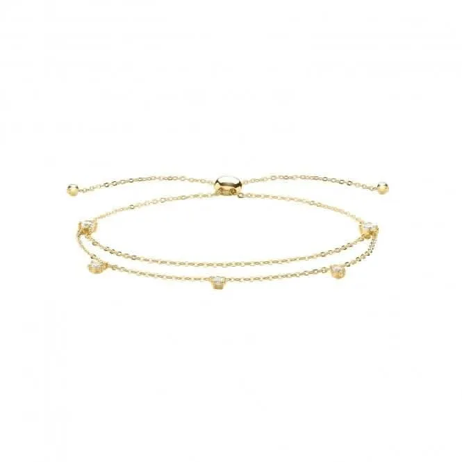 9CT Yellow Gold Double Chain Bracelet with Zirconia Detail