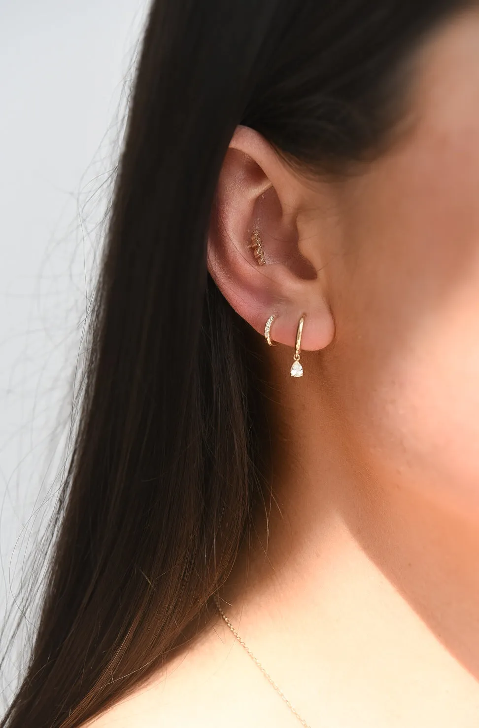 9ct Yellow Gold Stone Set Huggie Hoop Earrings
